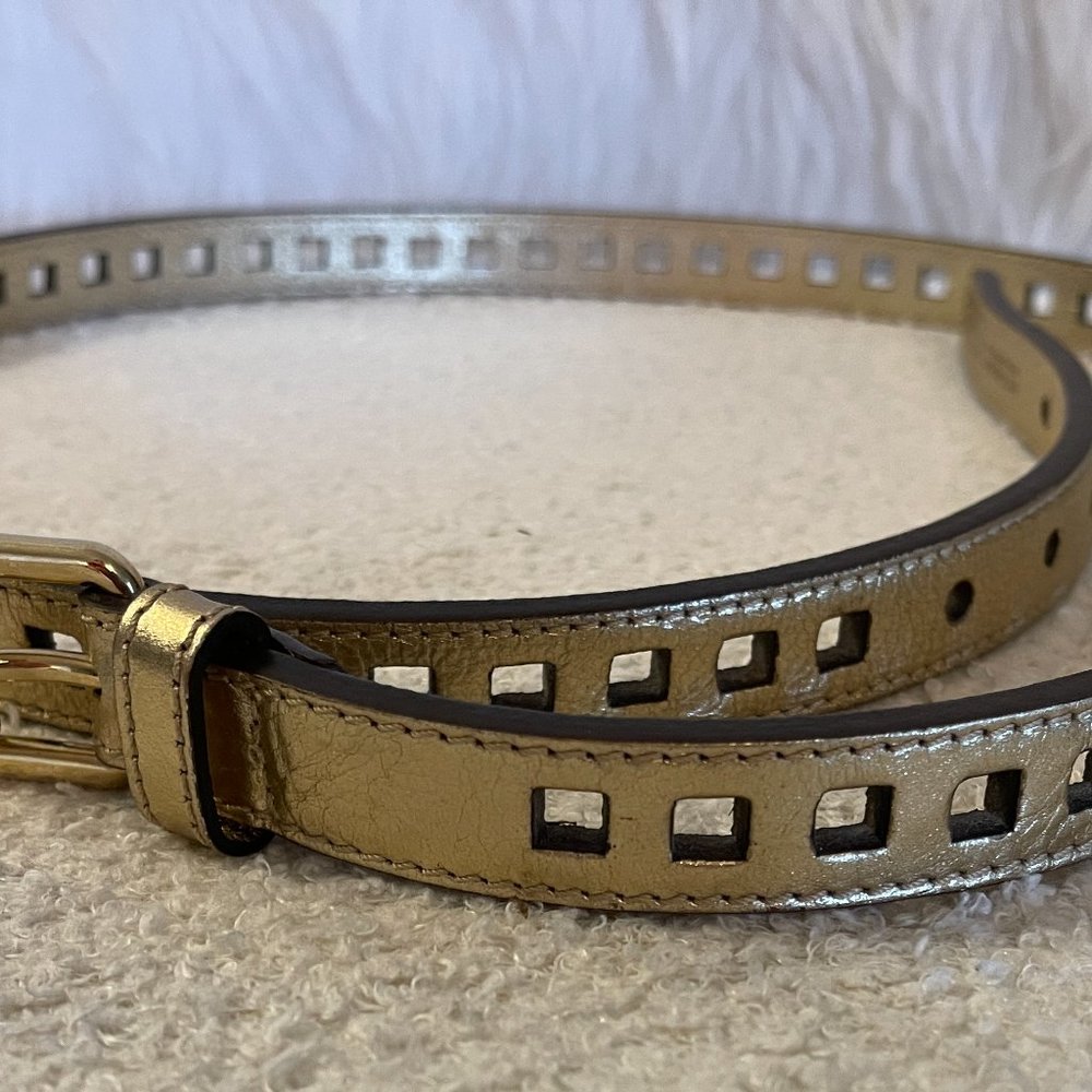 NWOT Vintage Burberry Gold Metallic Skinny Belt Size 44 110 Made in Italy